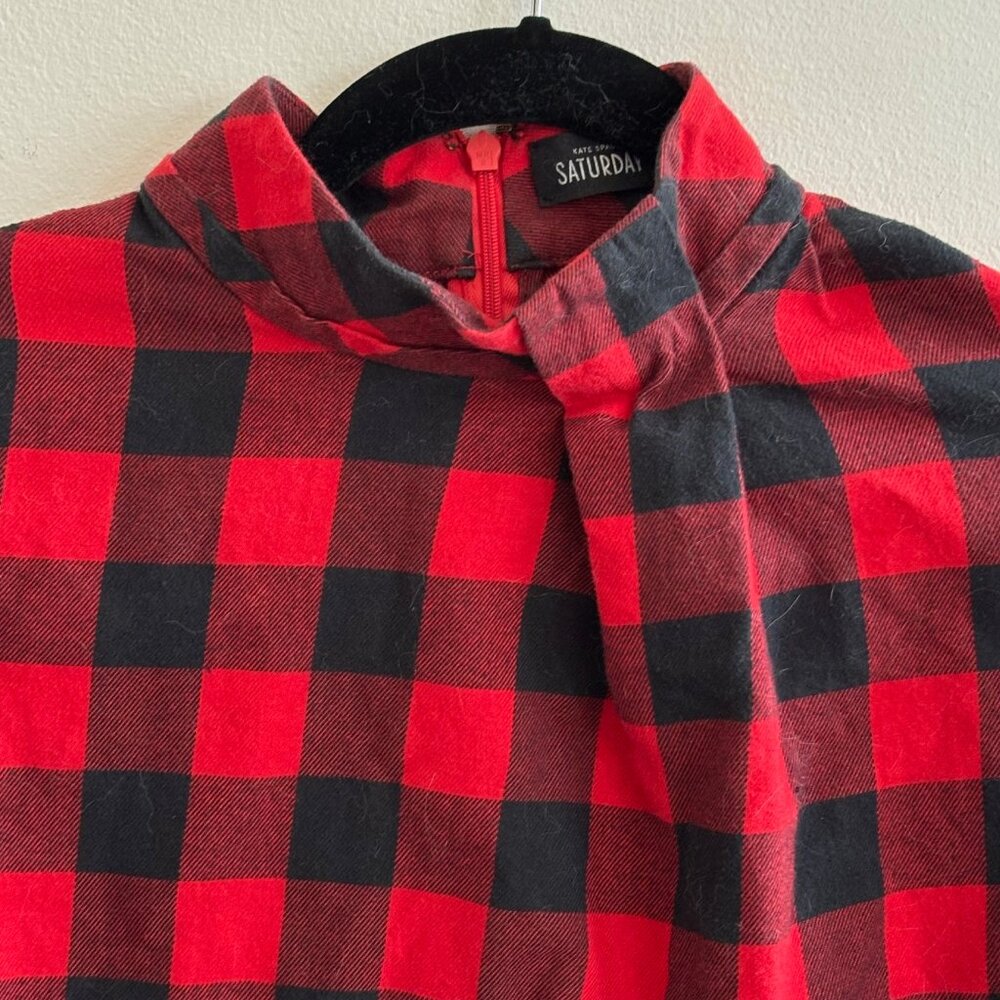 Kate Spade Saturday Buffalo Check Long-Sleeve Blouse - Red and Black, Size S - Picture 2 of 4